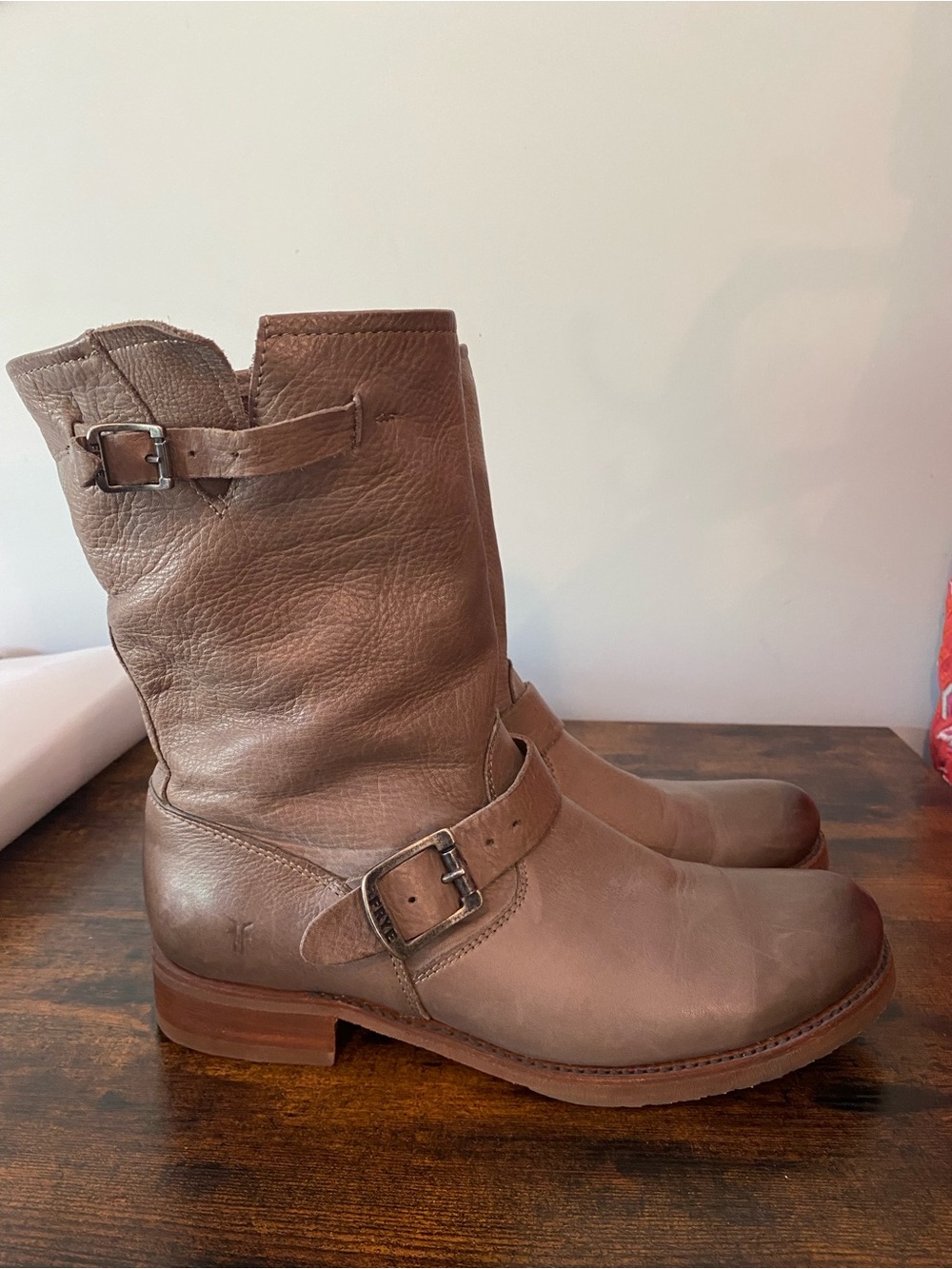 Frye Veronica Flex Short Taupe Leather Boots - Picture 6 of 13